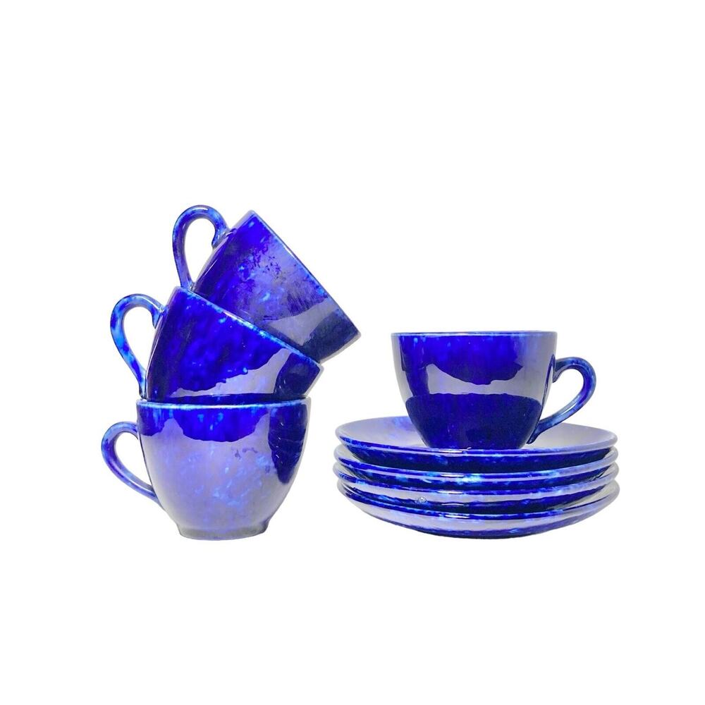 Stangl “Caughley (Blue)” Set of 4 Ceramic Tea Cups 2 3/4” 8oz & Saucer 6 3/8”
